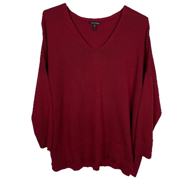 Eileen Fisher Tunic Sweater Plus Size 3X Red Organic Cotton Lagenlook Peru Made - Picture 1 of 12